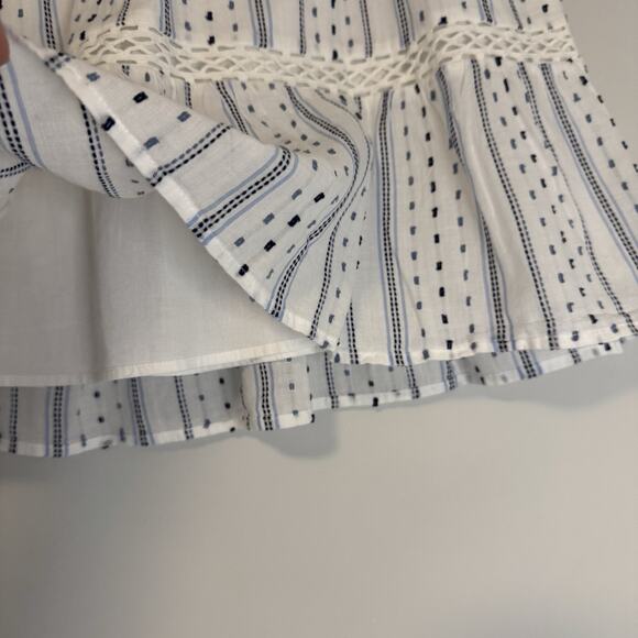 LOFT Tiered Ruffle Skirt Women's Medium White Blue Dots Lace Lined Boho Cottage - Picture 4 of 9